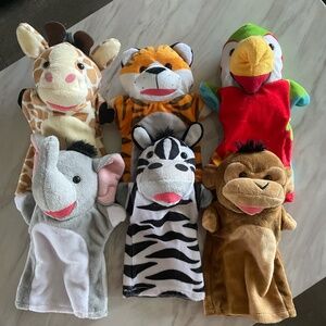 SET OF 6 SAFARI ANIMAL HAND PUPPETS SOFT PLUSH